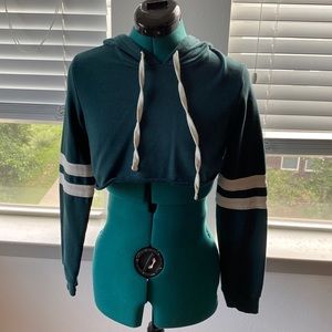 Forever 21 green stripe crop top hoodie
